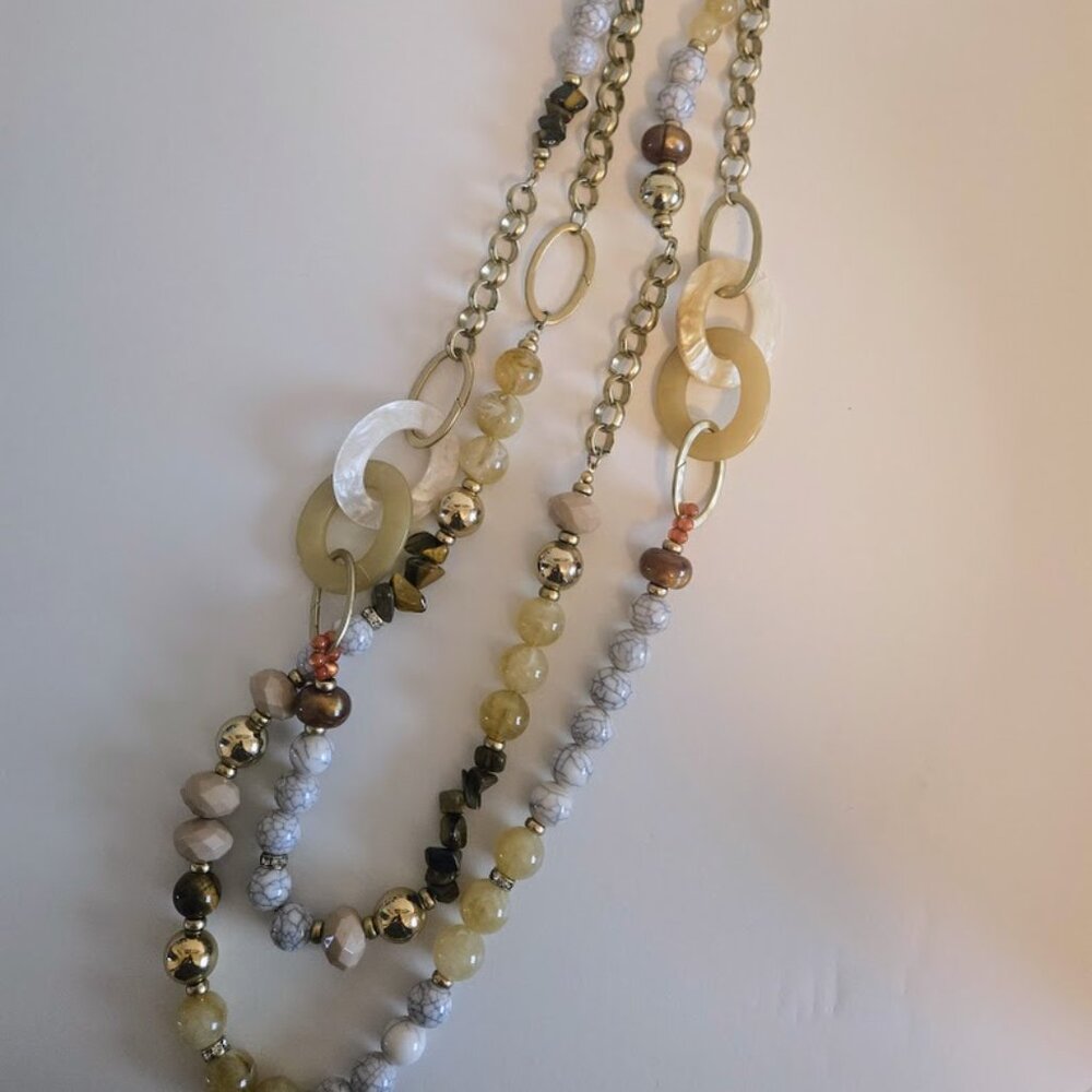 Chico's long statement beaded‎ necklace in natural tones